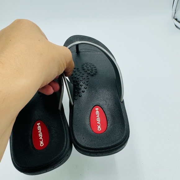 Okabashi USA Maui Sandal Flip-Flop Beach Silver Black Thong Women Large Slip On - Picture 4 of 6